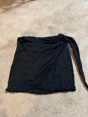 Free People Black Wrap Fringe Mini Skirt